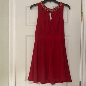 a'gaci Red Mini Dress with Gold Chain Detail